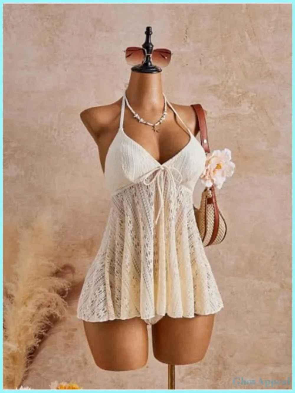Women's 2 Piece Halter Bikini Set Crochet Lace Swimsuit Tank Backless Bathing